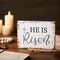 Easter He is Risen Wood Block Sign 5 x 7 Inches Christian Desk Decor Bible Verse Wooden Sign Cross Rustic Religious Tabletop Signs for Home Farmhouse Table Shelf Kitchen Decorations(White Style)
